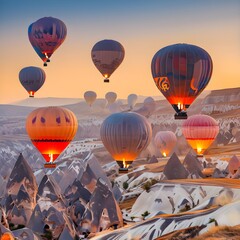 Naklejka premium Cappadocia at Dawn: Balloons Over Ancient Rocks
