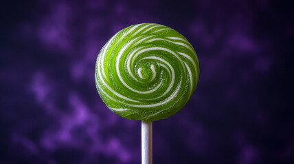 Green spiral lollipop on a purple background