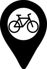 Bicycle map location icon vector in black color for cycling routes