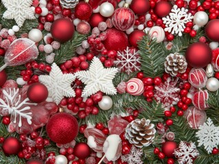 Close-up of Christmas tree decorated with edible ornaments candies