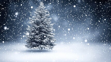 Snowy winter wonderland majestic pine tree in a snowfall landscape nature photography serene environment scenic view