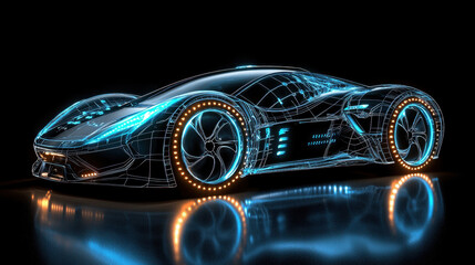 Naklejka premium stunning futuristic vehicle design featuring sleek, illuminated exterior and advanced technology elements, showcasing innovation and creativity