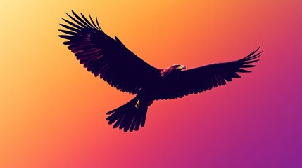 Naklejka premium Majestic Eagle Silhouetted Against Vibrant Gradient Sky at Dusk