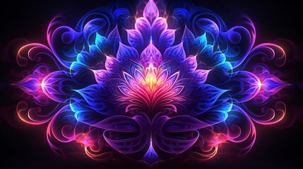 Obraz premium Mesmerizing Digital Fractals with Vibrant Geometric Patterns and Neon Glow