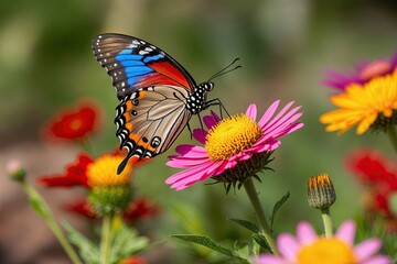 Obraz premium Stunning Butterfly on Vibrant Flower in Natural Setting