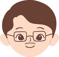 Hand Drawn Flat Man with Glasses Cartoon Face