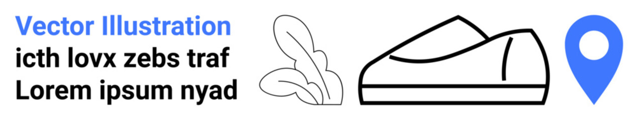 Shoes, plant, and location pin icons in a minimalist style. Ideal for travel, outdoor activities, eco-friendly products, nature, adventure, navigation, fitness themes. Landing page