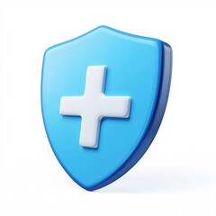 Fototapeta premium Simple Blue and White Plus Icon on Shield Symbolic