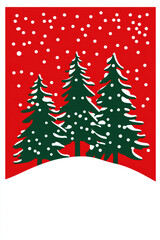 Obraz premium Simple Laser Cut Vector of Snow-Covered Trees on a Vibrant Red Background for Holiday Decor
