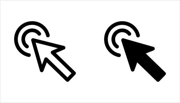 Click icon set. Clicking cursor, pointing hand clicks icons. Vector illustration on white background.