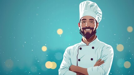 Culinary mastery chef smiling in kitchen professional portrait vibrant atmosphere inspiring ambiance passion for cooking