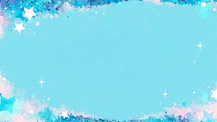 aqua blue glittered stars on corners space for text on contrast background