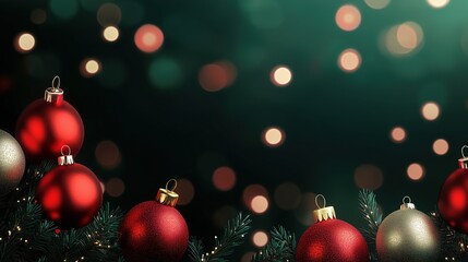 Fototapeta premium A blurred Christmas-themed background in red and dark green.