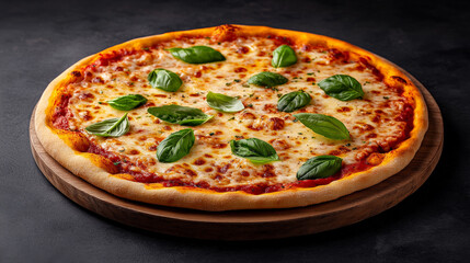 Margherita Pizza: A close-up of a classic Margherita pizza, fresh from the oven and garnished with fragrant basil leaves, ready to tantalize your taste buds.
