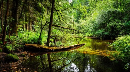 Fototapeta premium A forest with a stream running through it