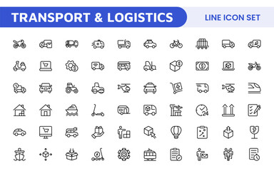 Transport and Logistics Icon Collection. High-Quality Icons for Shipping, Delivery, Freight, Fleet Management, Cargo Handling, and Supply Chain Optimization