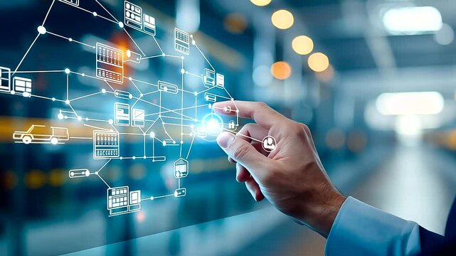 Businessman Using Transparent Touch Screen in Logistics Management