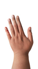 Obraz premium a man's hand with his little finger is injured and bleeding isolated on white background