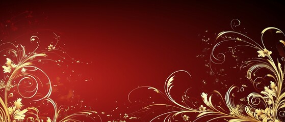 Red background with gold flowers and gold swirls. The image has a warm and luxurious feel to it, with the gold accents adding a touch of elegance and sophistication