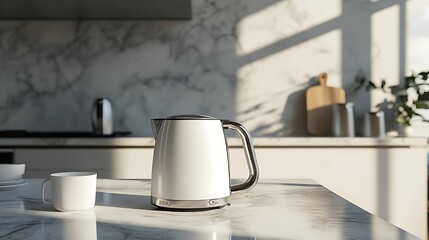 White Electric Kettle on Marble Countertop