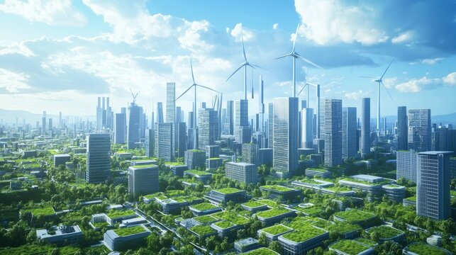 Futuristic Green Cityscape with Eco-Friendly Design