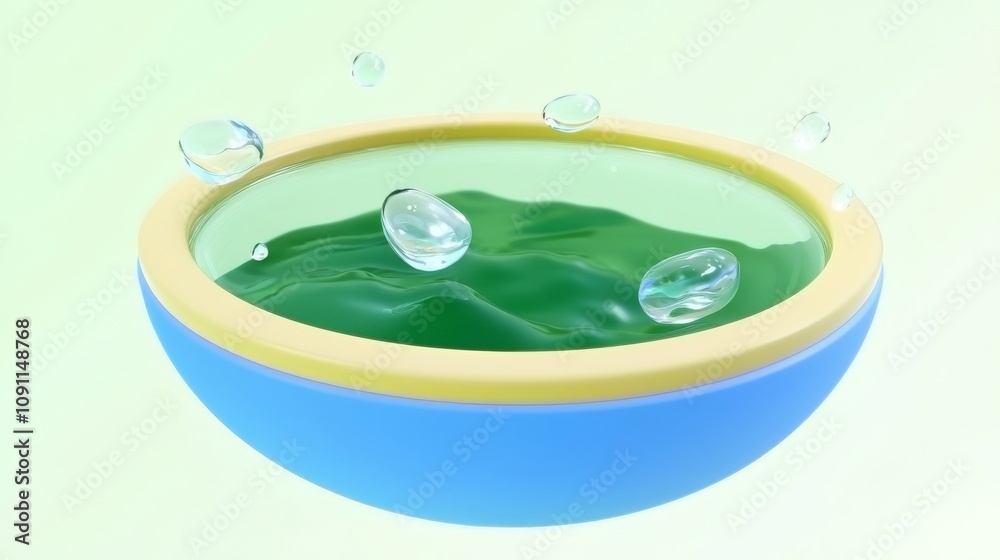 Poster a dynamic water waves background with a current, decorated with shiny modern objects and a gradient 