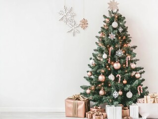 Christmas tree decorated with candy canes gingerbread cookies