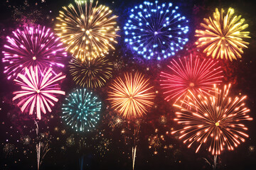 Fototapeta premium A vibrant display of colorful fireworks illuminating the night sky.