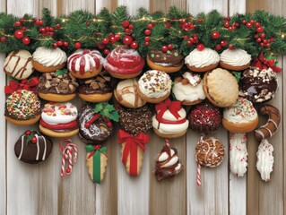 Fototapeta premium Christmas tree branch adorned with holiday desserts