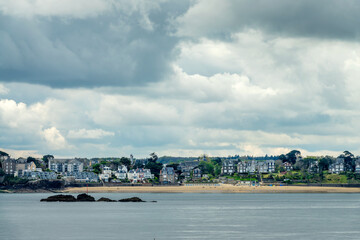 Fototapeta premium View of St Enogat beach in Dinard from the sea, Ille-et-Vilaine, Brittany, France