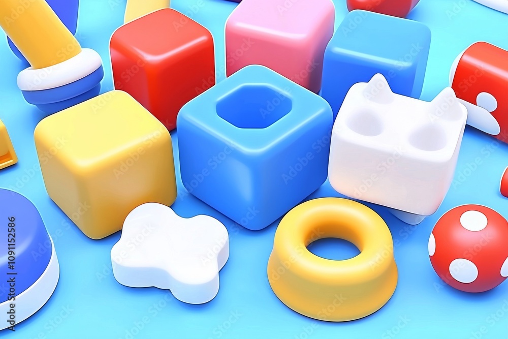 Poster abstract cubic background with geometric shapes in a colorful isometric 3d render.