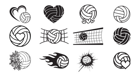 Volleyball Silhouette bundle, Volleyball ball icon Set.