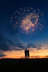 couple enjoys stunning fireworks display at sunset