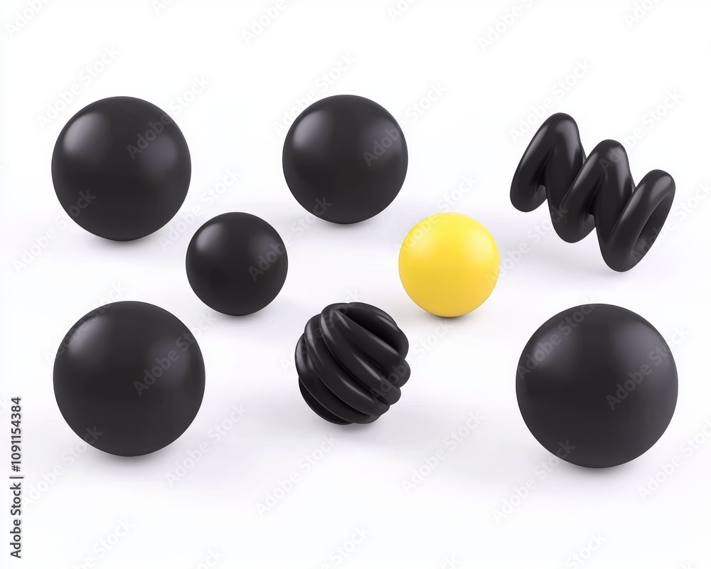 Poster an isolated white background with metallic color gradient behind a realistic geometric shape object 
