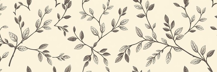 Fototapeta premium beige grey vintage floral branch leaves on fabric wallpaper seamless pattern, bedroom decoration, organic decor ideas