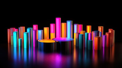 Obraz premium Vibrant 3D Abstract Bars and Pie Charts Display