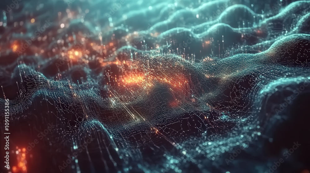 Aufkleber a visualization of data flowing into an ai system, transforming raw information into complex insight