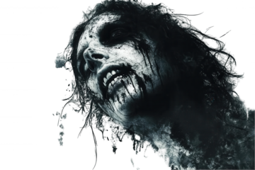 Haunting encounter abandoned asylum horror movie poster dark atmosphere frontal view chilling concept, transparent background