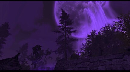 the forest under the purple moonlight