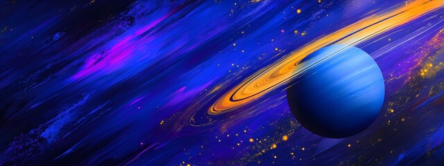 Abstract wallpaper for a mobile phone, featuring vibrant blue and purple hues with yellow brush strokes in the style of Planet Saturn