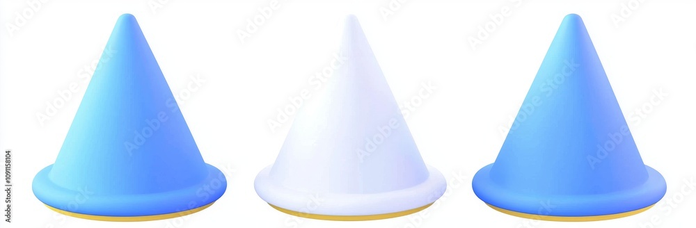 Poster realistic rendering of an object based on basic geometry in 3d cone white