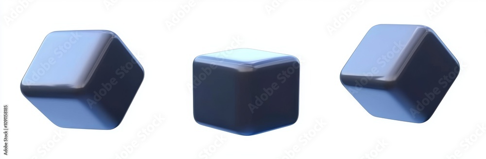 Poster an element with a 3d geometry shape cube black metallic color design and realistic rendering element