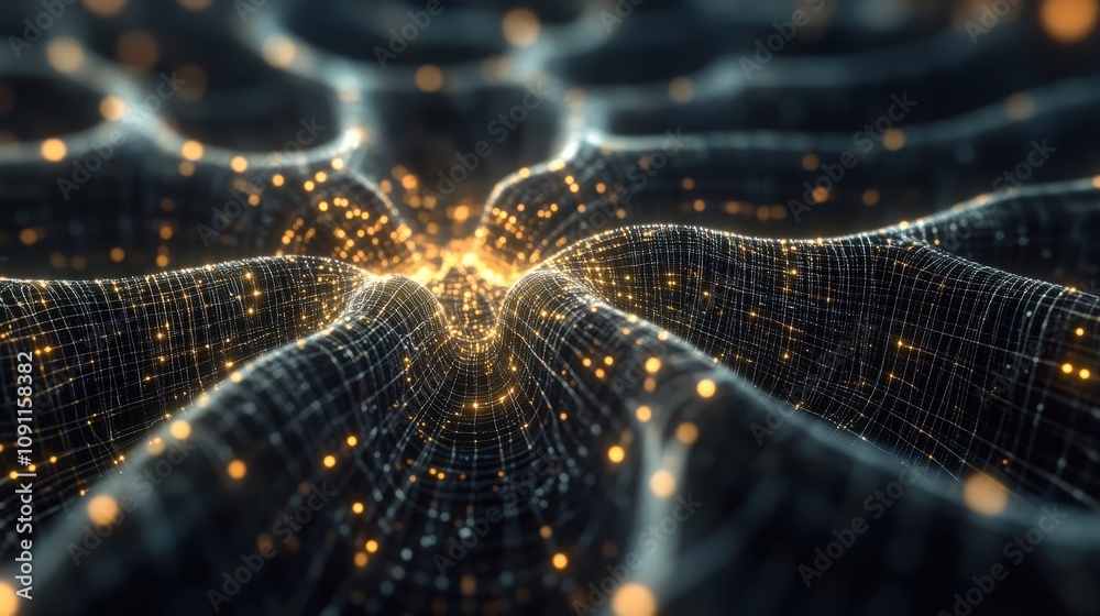 Poster ai learning represented by nodes and connections in a neural network, showing how data flows through
