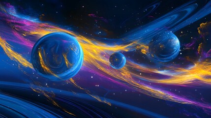 Abstract wallpaper for a mobile phone, featuring vibrant blue and purple hues with yellow brush strokes in the style of Planet Saturn