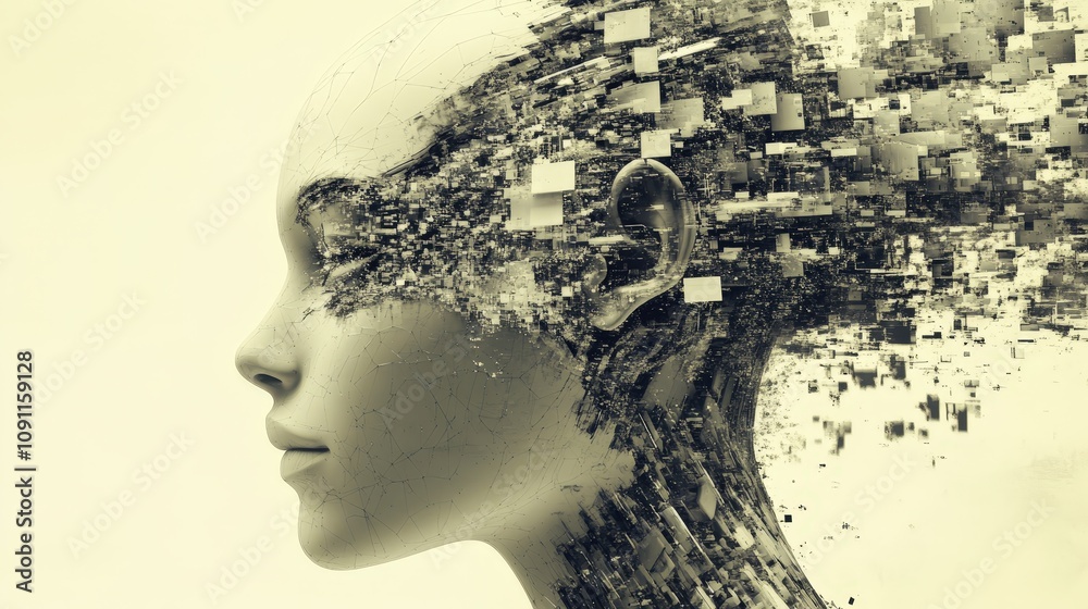 Poster an ai model learning and evolving through multiple stages, with layers of data flowing in, processin