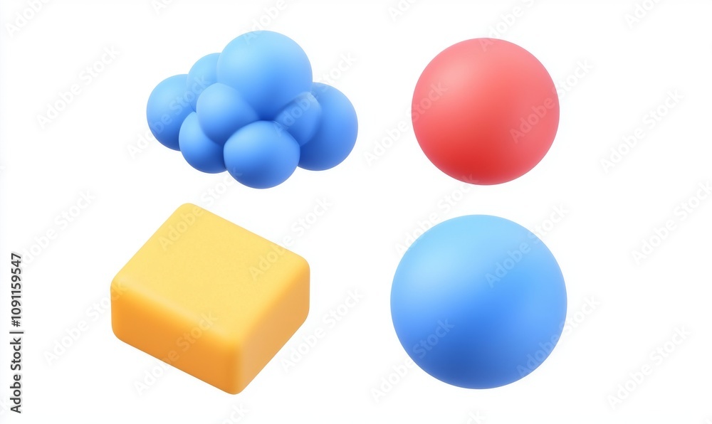 Poster a set of metaball shapes of objects, designed in realistic 3d. meteorites, asteroids, and comets rep