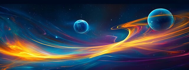Abstract wallpaper for a mobile phone, featuring vibrant blue and purple hues with yellow brush strokes in the style of Planet Saturn