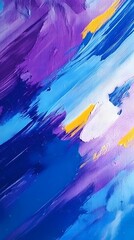 Abstract wallpaper for a mobile phone, featuring vibrant blue and purple hues with yellow brush strokes in the style of Planet Saturn