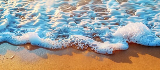 Fototapeta premium Blue Sea Waves with Foam on Golden Shore Background