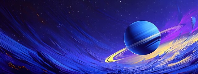 Abstract wallpaper for a mobile phone, featuring vibrant blue and purple hues with yellow brush strokes in the style of Planet Saturn